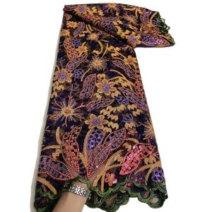 China 50/52&quot; Width African 2023 Senegal Embroidery French Lace Fabric with Wax Sequins factory