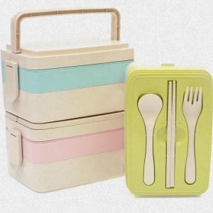 China 3 Layers Wheat Straw Kids Lunch Box , Portable Insulated Lunch Boxes For Adults factory
