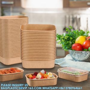 Biodegradable Rectangle Kraft Paper Bowl Recyclable Square Kraft Paper