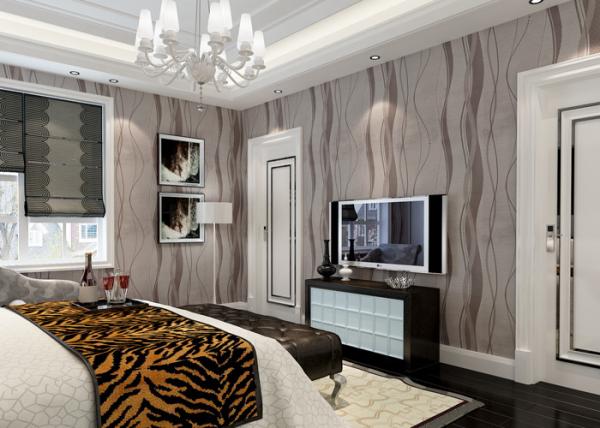 Grey Removable Wall Coverings Contemporary Bedroom Wallpaper With Curve Line