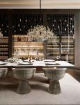 Restaurant Villa White Marble Top Dining Table 8 10 Metal Chairs Set