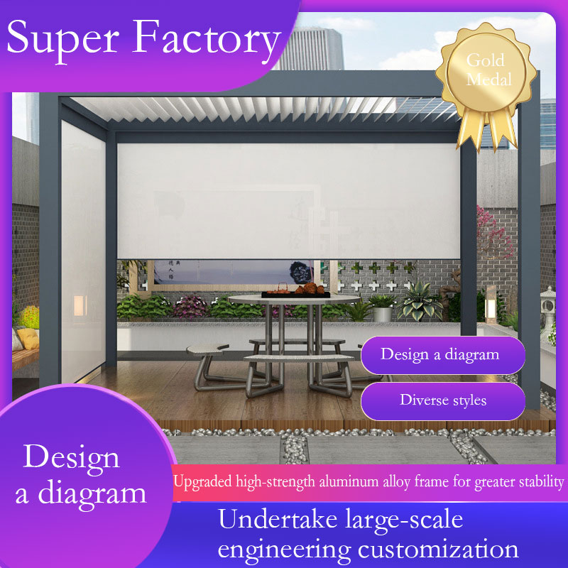 Aluminium Alloy Louver Turning Pavilion Outdoor Courtyard Villa Garden Windproof Roller Curtain Electric Aluminum Alloy Pavilion