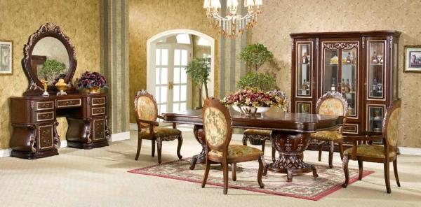 ODM 5 Seat Classical Luxury Wood Dining Room Sets European Dining Table And
