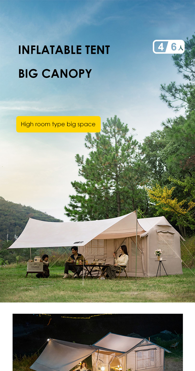 Outdoor Inflatable Family Gathering 5-8 People Waterproof Oxford Camping Tent for Picnics and Hiking