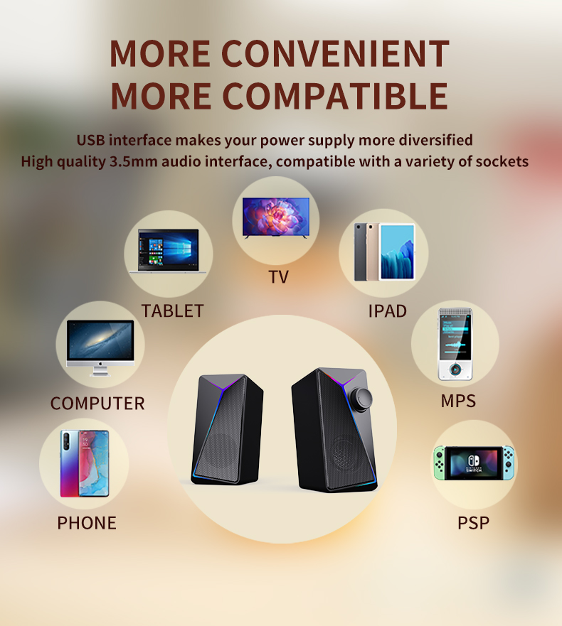 Plastic Cabinet 2.0 Desktop Multimedia Portable Speaker for PC Laptop USB Gaming Computer