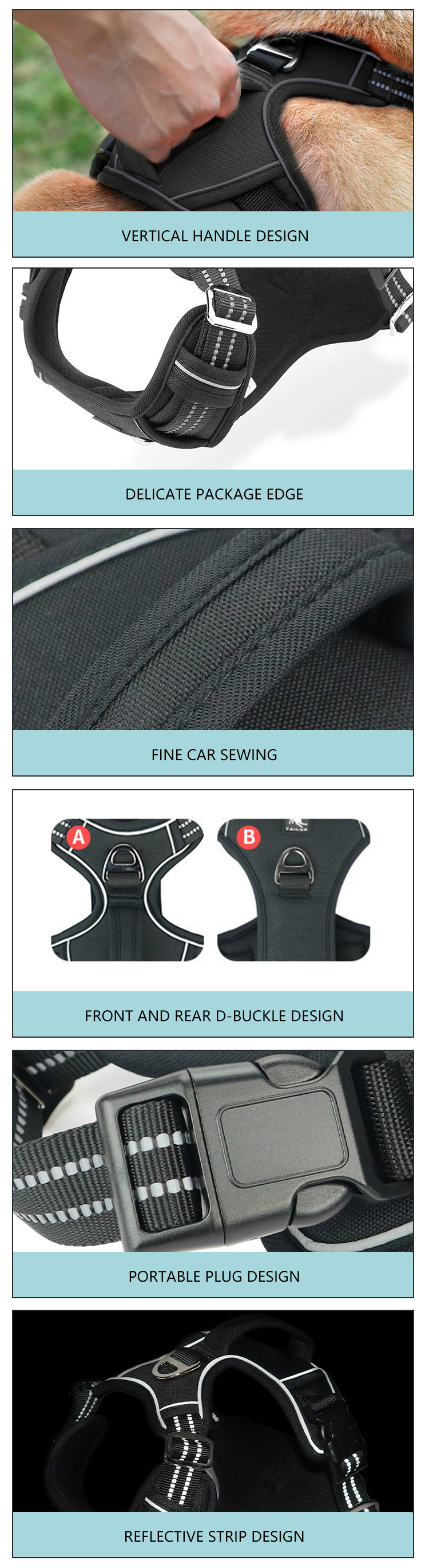 Nylon Dog Harness Control Handle Breathable Mesh Reflective Design Custom Logo Decoration
