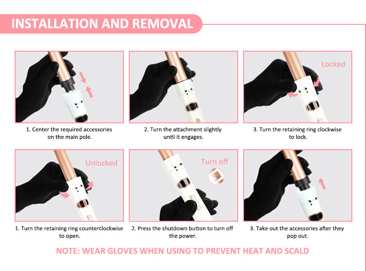 Interchangeable Ceramic Barrel Hot Hair Tool , 50HZ Hair Curler Wand Set