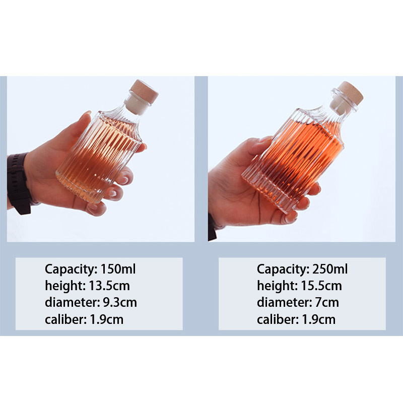 250ml Vertical Striped Glass Bottle With Wooden Cork Caps