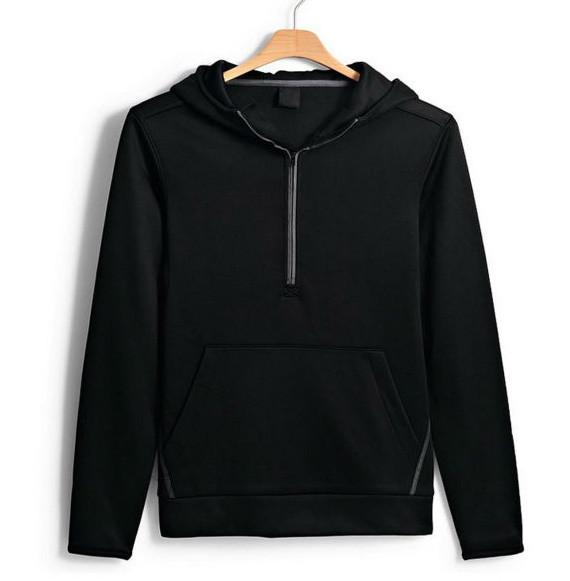 Fashion high quality solid color kangaroo pockets cotton casual 3/4 zip front