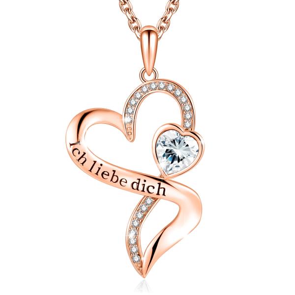 Rose Gold Crystal Double Heart Necklace 18in 0.29oz Austrian crystal Crystals