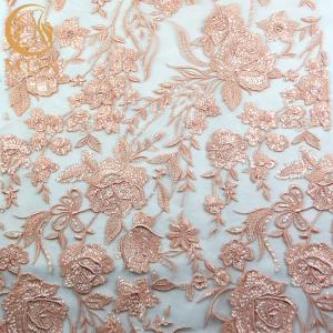 China Nice Nylon Embroidered Mesh Lace Fabric / Pink lace Material 91.44cm Length factory