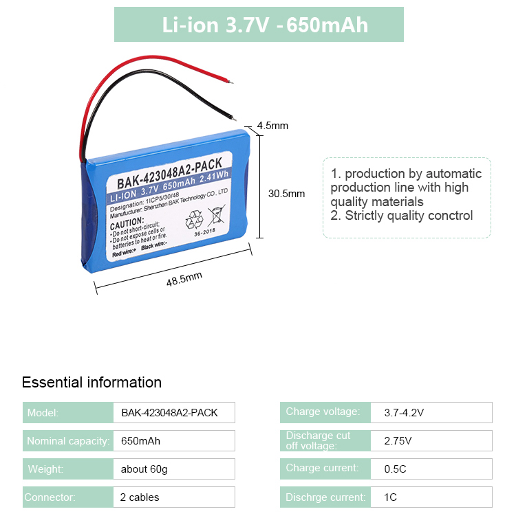 Electronic Devices Use 423048A2-Pack 3.7v 650mah Real Capacity Lithium Ion Battery Pack