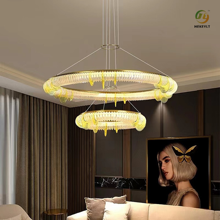 Postmodern LED Modern Ring Chandelier Clear Amber For Bedroom