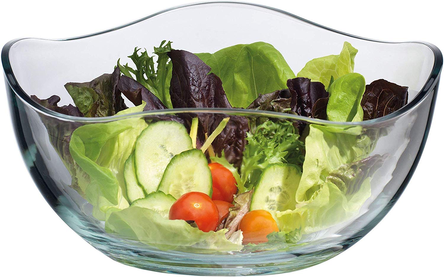 Transparent Durable Wave Rim Glass Charger Plates , Fruit Salad Glass Bowl