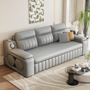 China Jieshun Multifunctional Retractable Living Room Leather Sleeper Sofa Bed factory