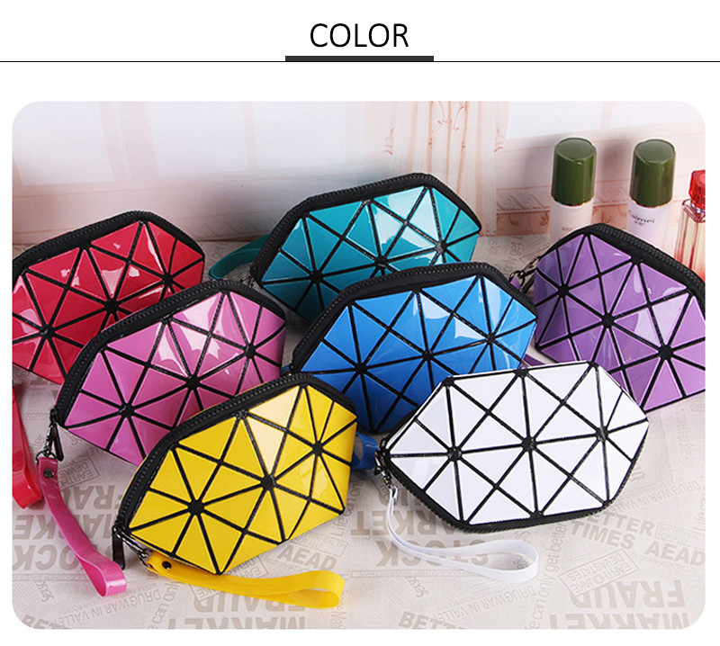 Break Resistant Geometric Diamond Lattice PU Clutch Makeup Bag