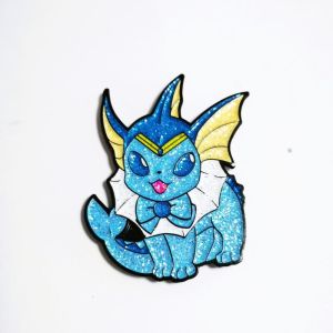 China Pokeman Game Glitter Enamel Lapel Pins Vaporeon Design With Rubber Clutches factory