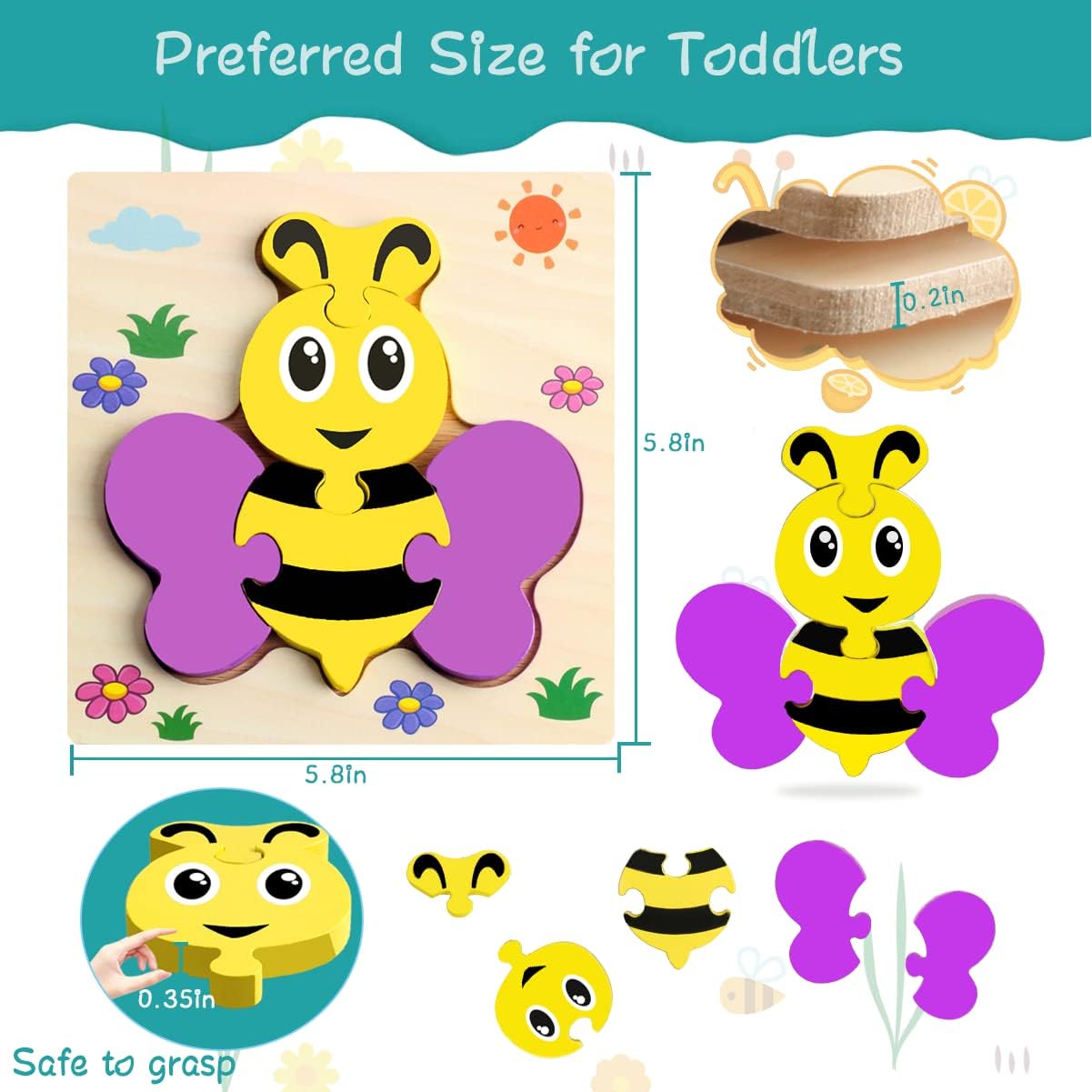 Jigsaw Toddler Educational Toys Wooden Puzzles for Learning Sensory Games 0-24 Months