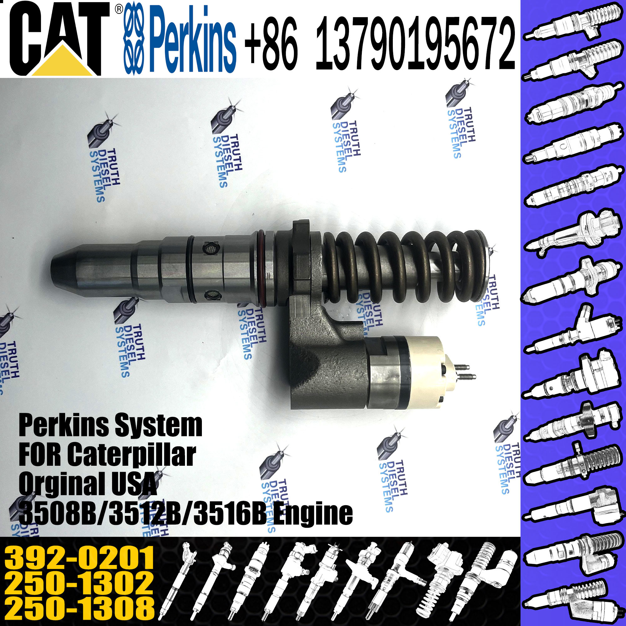 Huida 3512B 3516B engine fuel injector 250-1302 250-1308 392-0201 with genuine packing