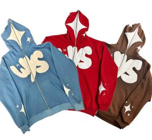 China Factory Custom Logo French Terry 3D Puff Printing Full Face Zip Up Hoodies for Men factory