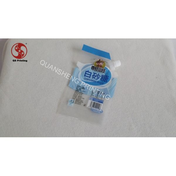 Transparent Custom Printed Spout Bags with PET + VMPET + LLDPE / CPP Structure