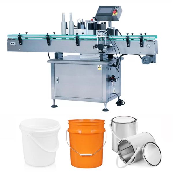 China Automatic Drum Pail Container Big Bucket Adhesive Sticker Labeling Machine factory