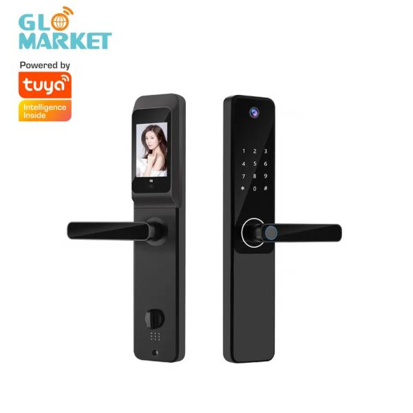 China Tuya APP Remote Control Smart Door Lock Indoor HD Screen Wide Angle Camera With Doorbell factory