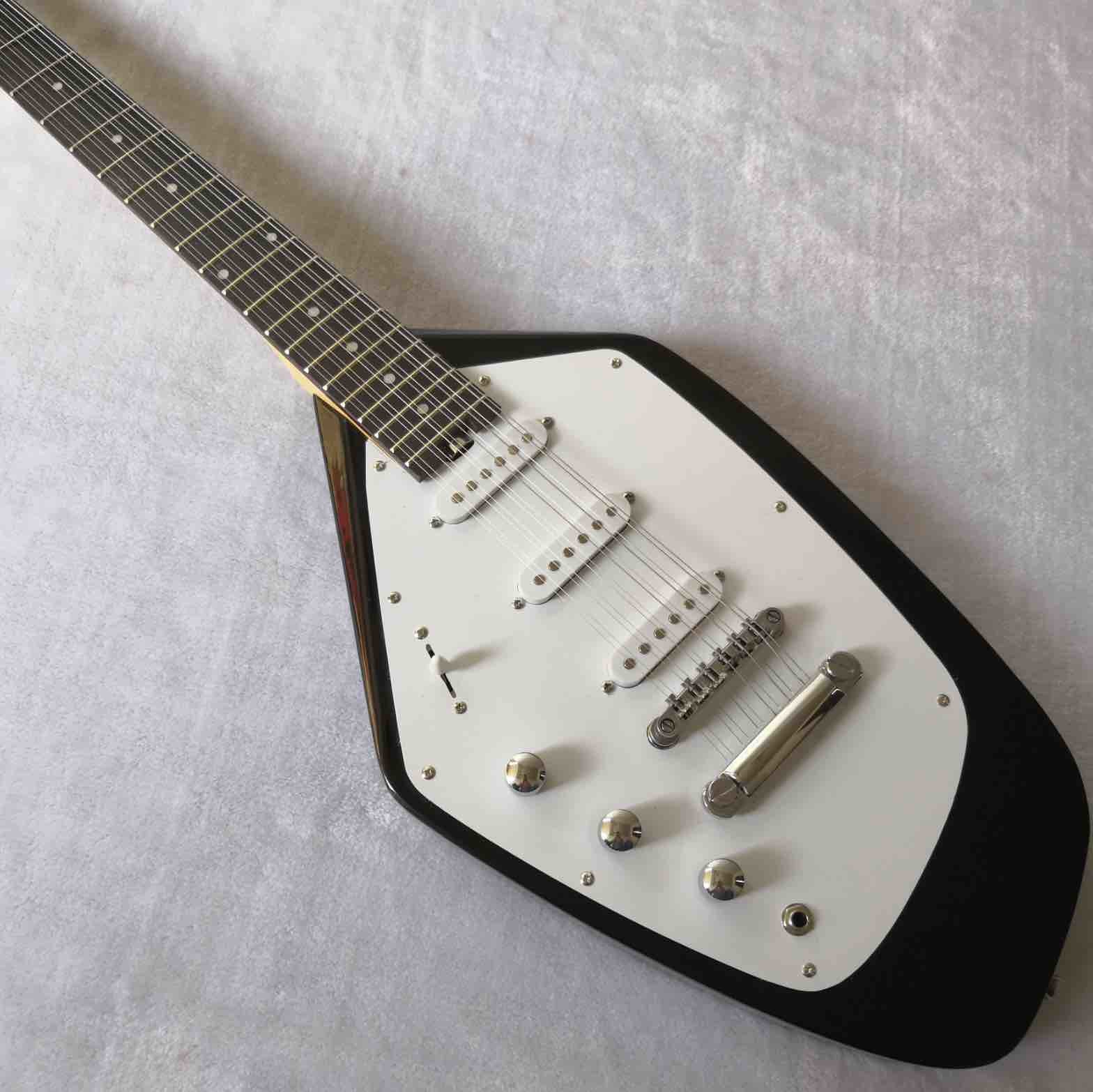 Left Hand Irregular 12 Strings Electric Guitar in Black Mahogany Body Neck Back Sides Free Shipping