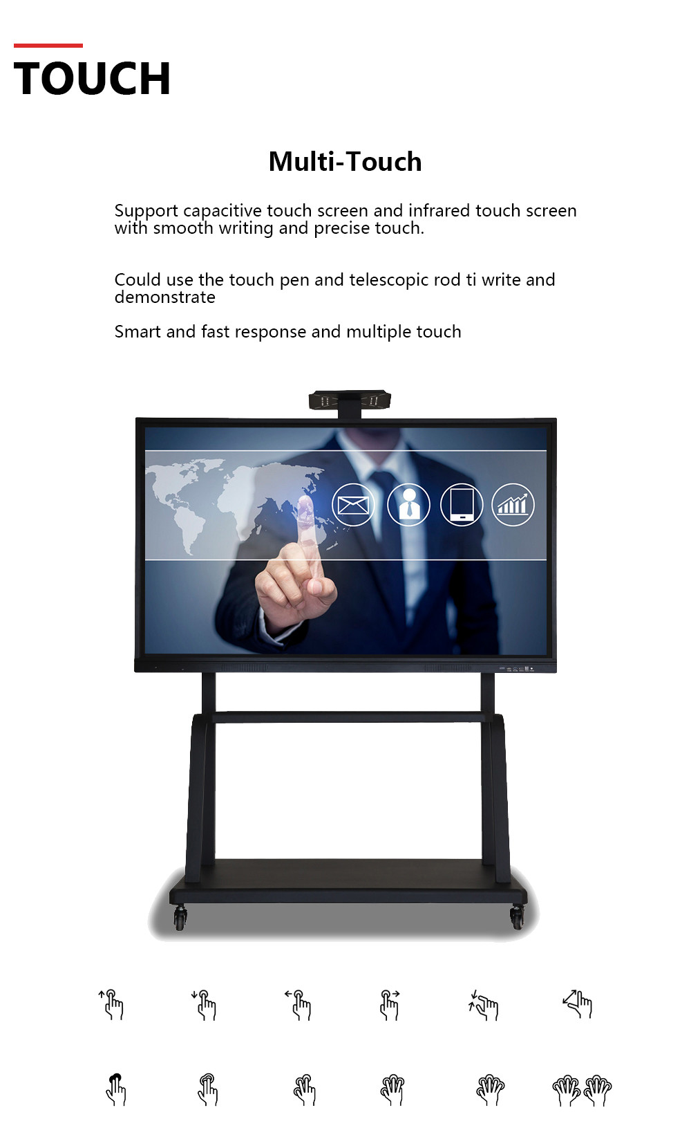 Anti Glare Multi-Touch Smart Whiteboard Interactive 55 Inch 4k 3840*2160
