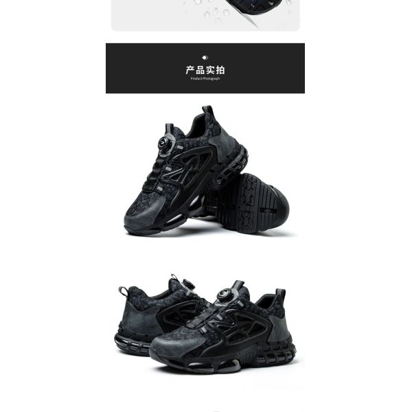 Black Comfortable Safety Shoes Steel Toe Worker Shoes Anti-Puncture Kevlar Safety Shoes For Men Industrial Work Shoes PU Air Cushion Sole