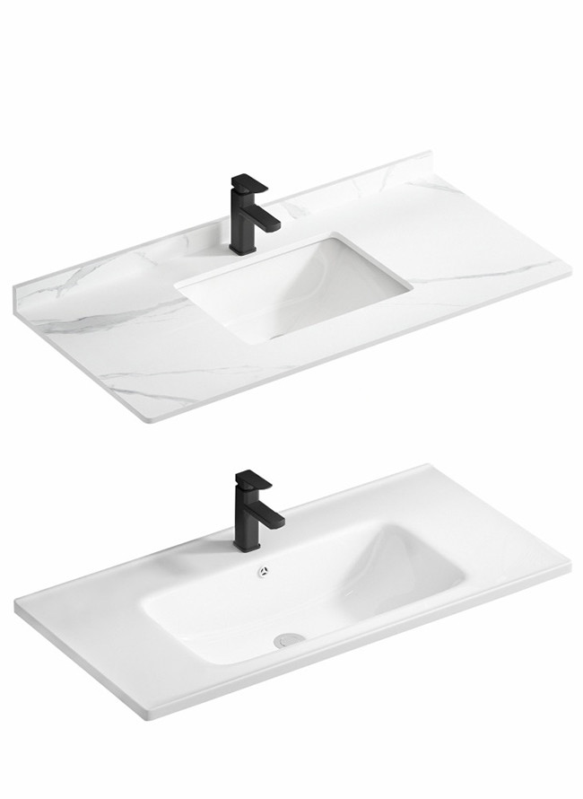 New White Design Bath Room Vanity Units Solid Surface Wash Basin Wooden Panel Bathroom Cabinet With Mirror