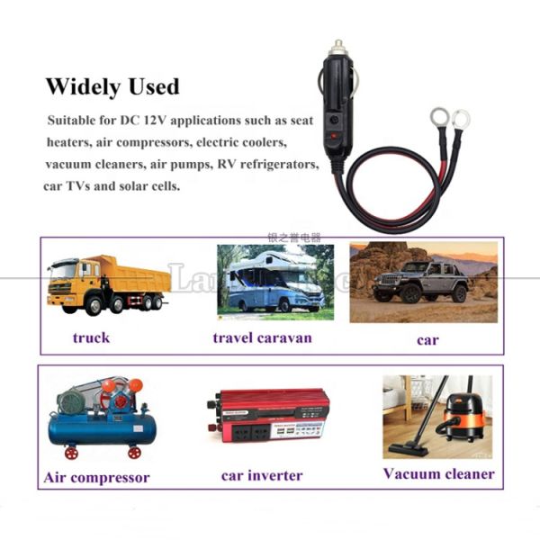 15A High Current DC Power Cigarette Plug to O Round Shape Terminal Cable for Car