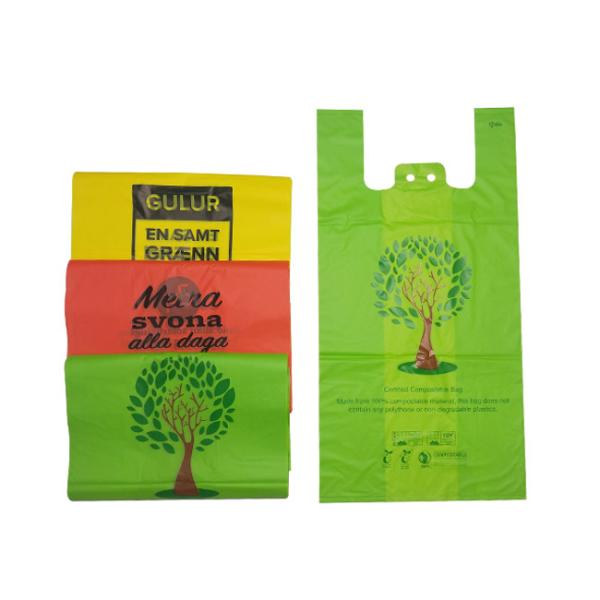 Blocked Biodegradable T Shirt Bags Packaging Compostable Grocery Bags With