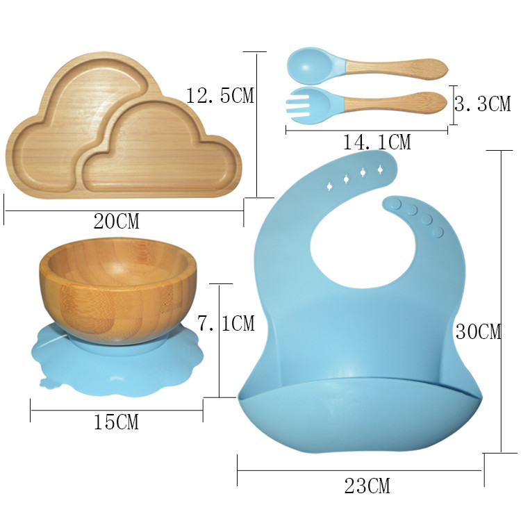 BPA Free Baby Silicone Products Plate Set Elephant Wooden Silicone Suction Plate Set