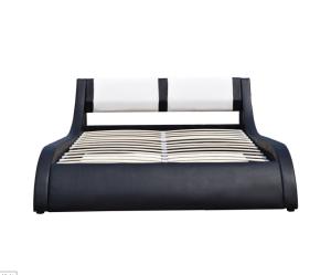 China Air Lift Contemporary Velvet Upholstered Bed Faux Leather Curved PU Headboard factory