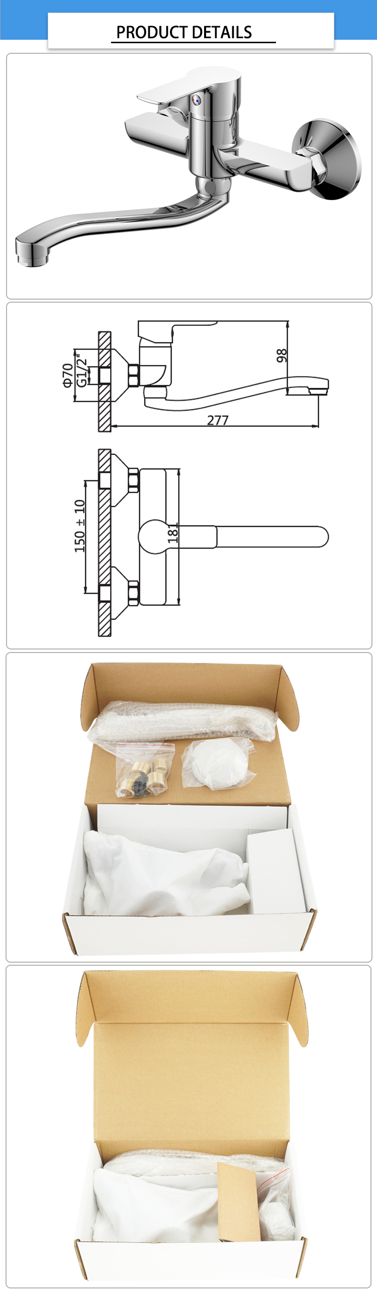 500000Cycles 35mm 6Inch Wall Mount Kitchen Sink Faucet