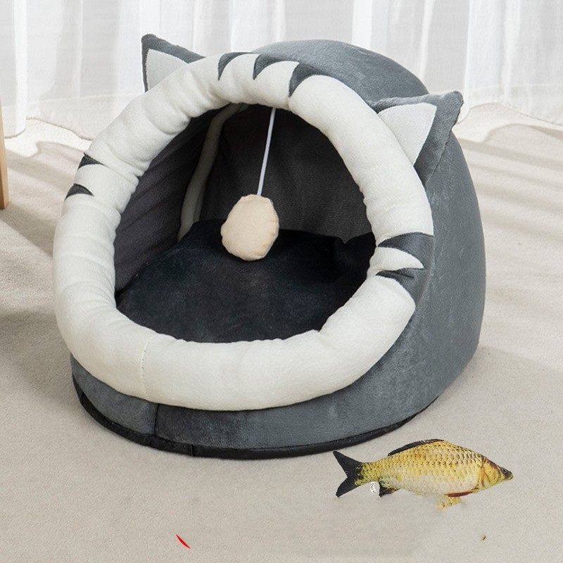 round plush calming cat cave 