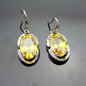China Sterling Silver Oval Yellow Citrine Cubic Zircon Dangle Drop Earrings (PSJ06472) factory