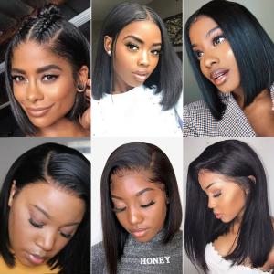 China Short Black Human Hair Lace Front Bob Wigs Straight 10 Iches - 18 Inches factory