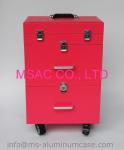 Professional Makeup Cases On Wheels , Black Pu Leather Cosmetic Trolley Case