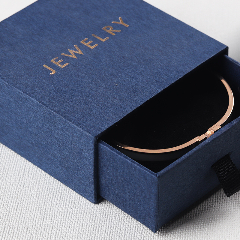 Custom Ring Grey Cardboard Drawer Box Hot Gold Foil Paper Packaging Box For Jewelry