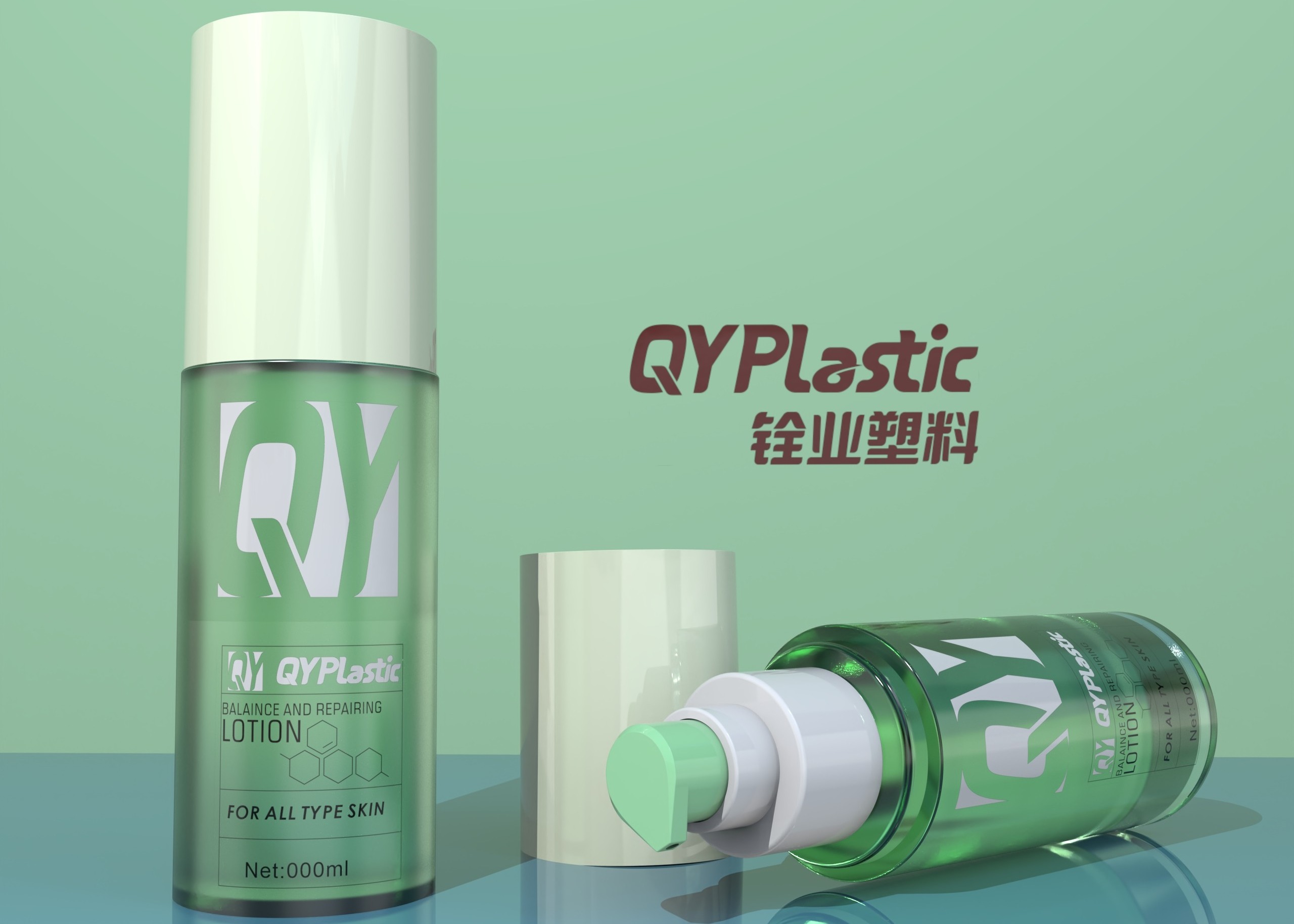 Transparent Green Plastic Toner Bottle 50ml 100ml With Overcap Lotion Pump