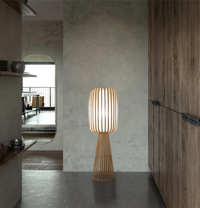 Bamboo Weaving Rattan Floor Lamp For Residential Teahouse Living Room