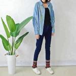 Embroidered Tassel Blue Women Denim Skinny Jeans Long Section Casual Style