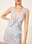 2018 Summer Stripe Pocket Deep V Sex Mini Dress Ladies
