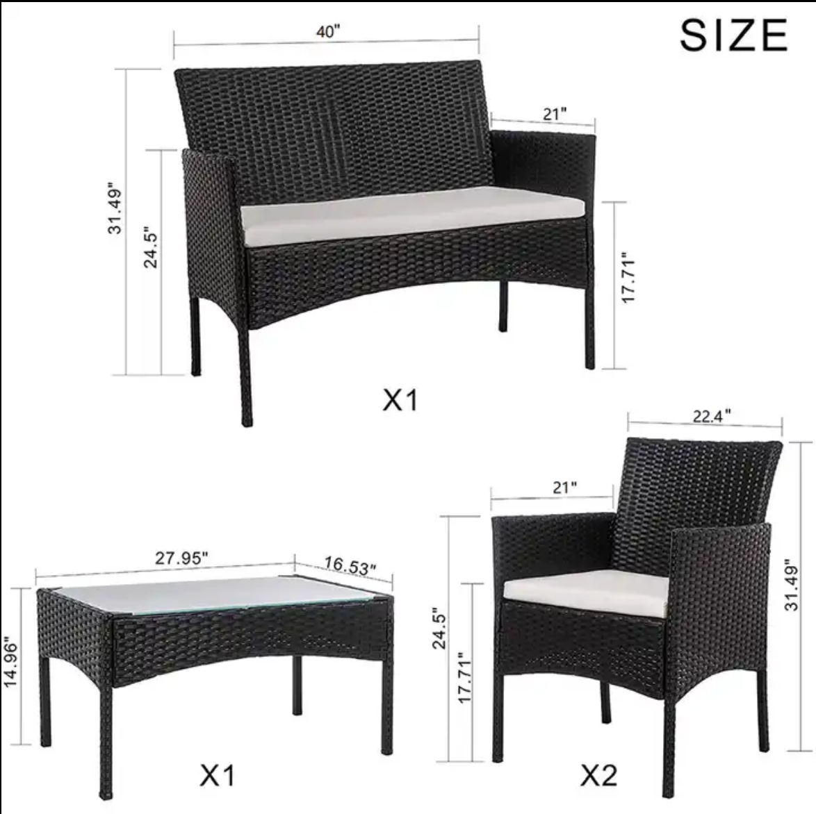 Outdoor Set Patio Garden Courtyard Four-piece Plastic Rattan Wicker Sofas Chair Table