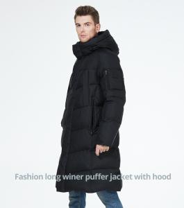 China Double Layer Cuff Long Jacket Pocket With Hood Mens Parka Coat With Stand Collar factory