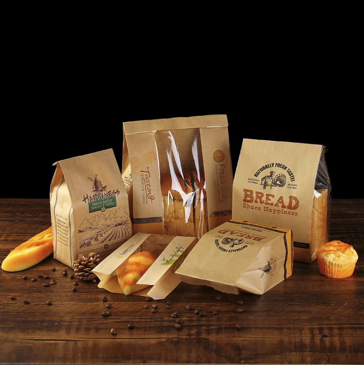 Bakery Packing Paper Bags With Handles Custom Logo Printing 21*15*8cm