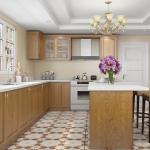 Mint Green Unassembled Kitchen Cabinets Solid Wood Walnut Kitchen Customized