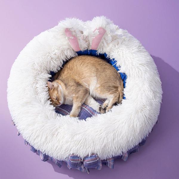 Plush Warm Cat Nest Purple Mattress For Dogs Checkered Cat Bed Dog House Cat Bed